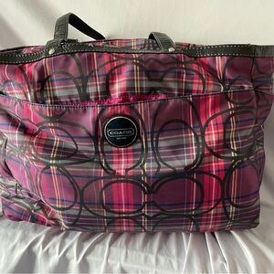Coach Women's Tote Bag - Pink and Black Plaid